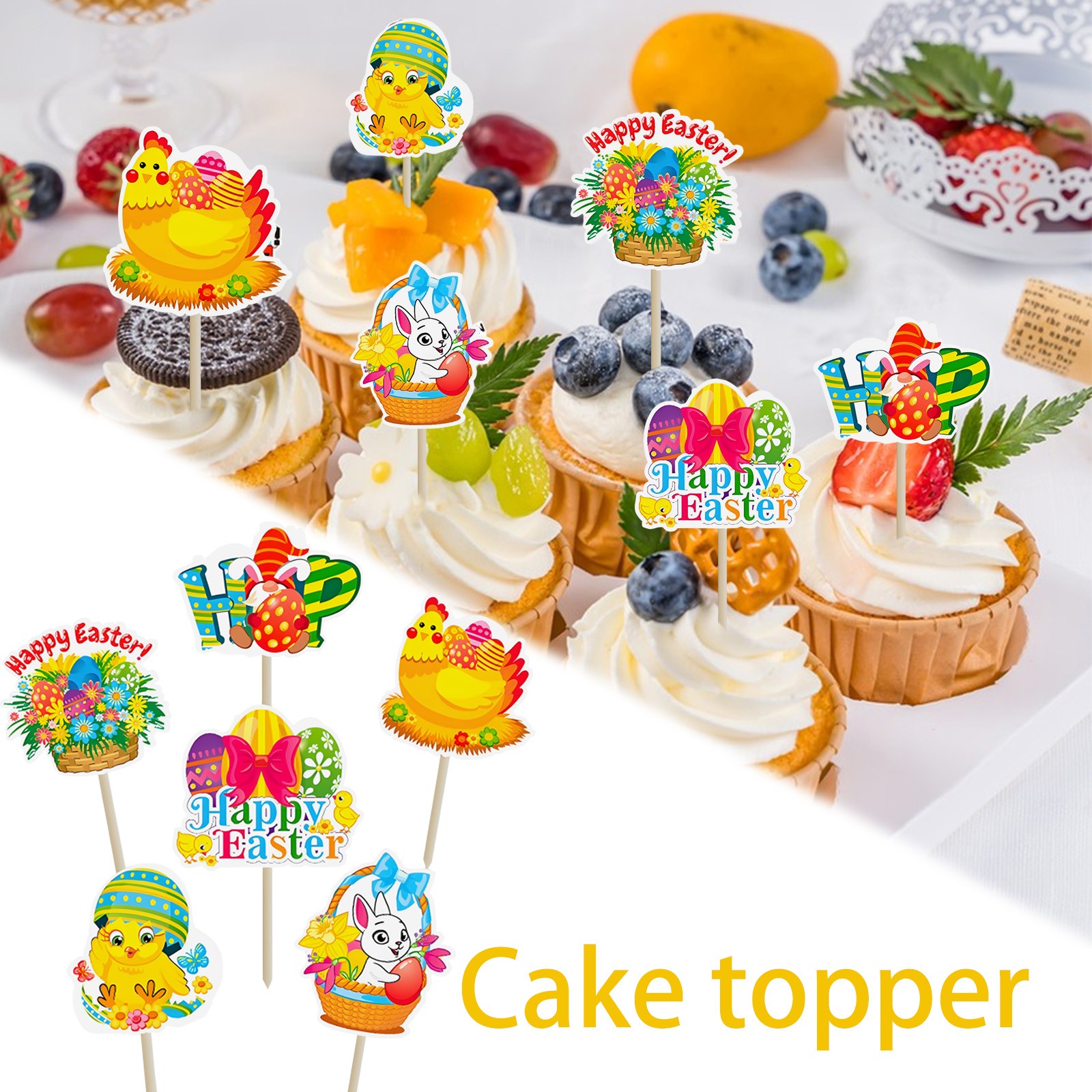 12 Pack Easter Bunny Cake Toppers – Cute Easter Card Picks for Cakes, Baby Showers, Birthdays \u0026 Happy Easter Party Decorations
